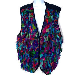 AJ Shaggy Vest Womens Size 3X Multicolor Vintage Festive Sleeveless